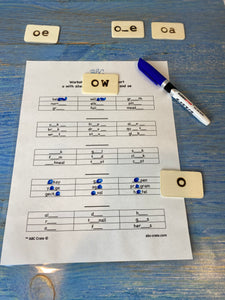 Phonograms Kit 2 “o” sounds:  ow, oe, oa, long “o”, and o with silent e