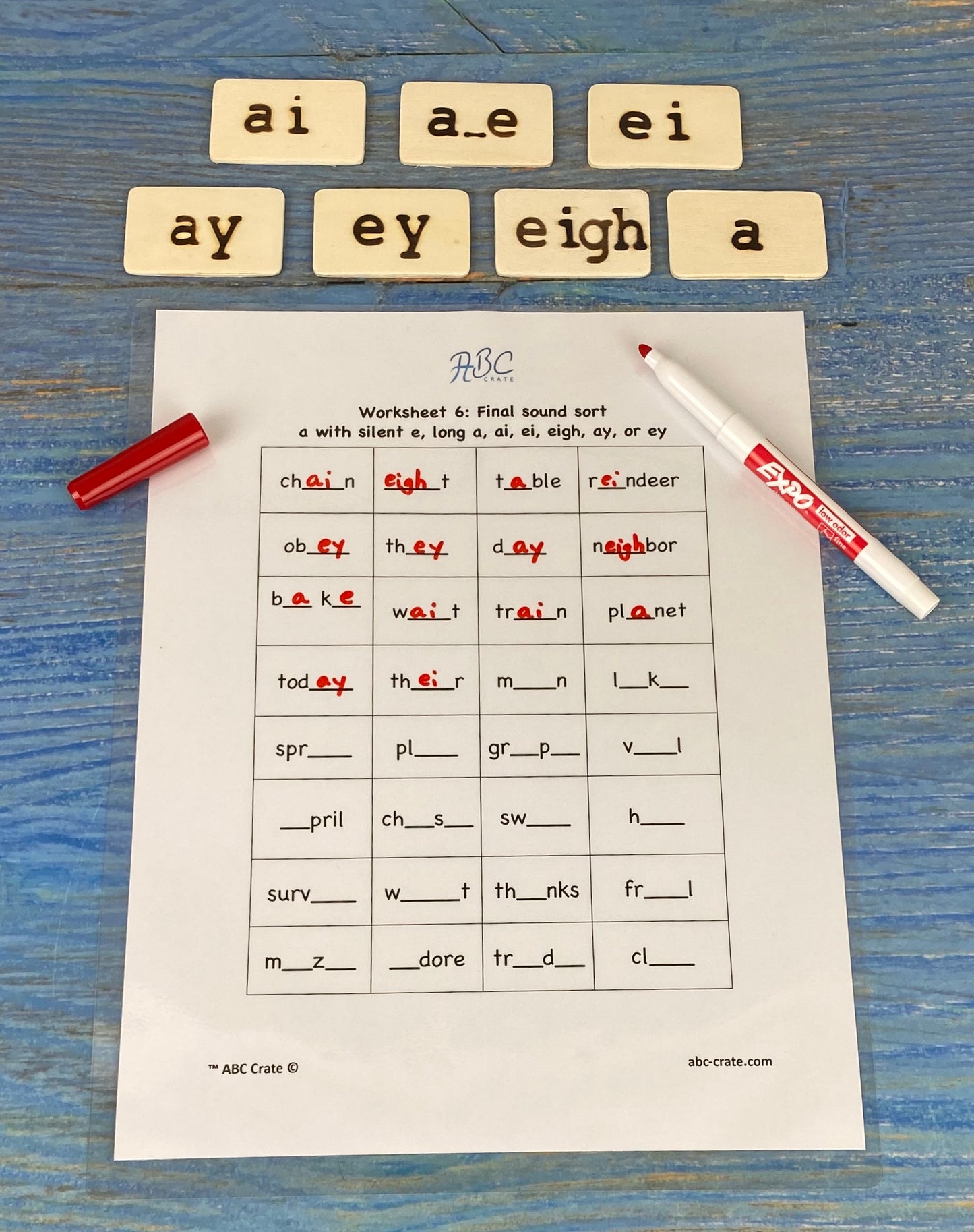 Phonograms Kit 1: “a” sounds,  a, ae, ey, ay, a with silent e, ei, and eigh